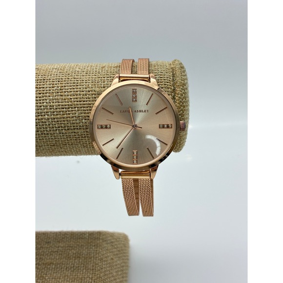 Laura Ashley Accessories - Laura Ashley Rose Gold Tone Crystal Mesh Band Watch LA31054RG Japan Movt